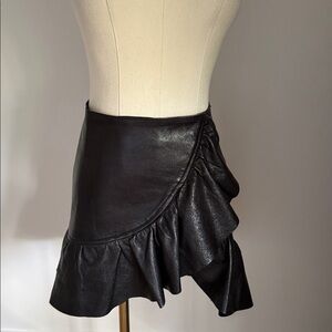 Noelly Black Leather Asymmetrical Ruffled Skirt